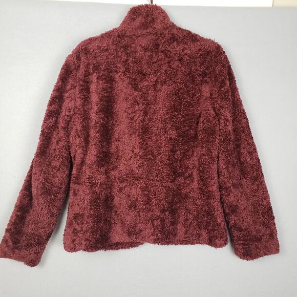 Pendleton Women's M Full Zip Fuzzy Jacket Burgundy Red Fall Granola Girl Shacket - Picture 2 of 11